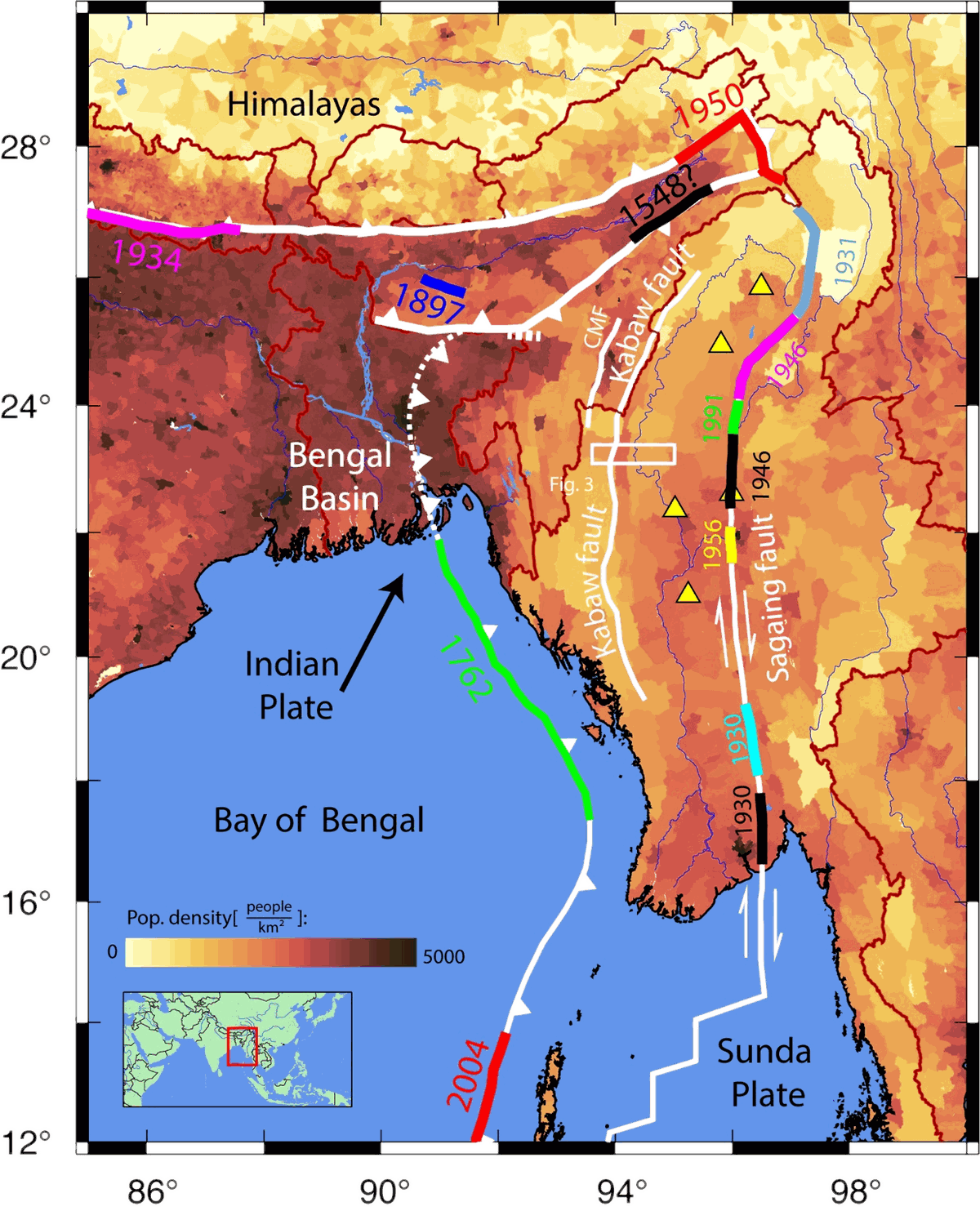 Tectonic map of the Indo-Burman subduction system and Bengal Basin.